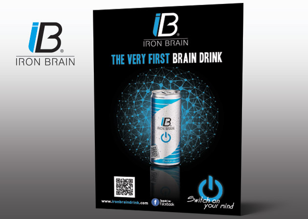 Grafica packaging prodotti Iron Brain energy drink. Studio e realizzazione dei pack: lattine drink, sacchetti, cioccolatini, barattoli. Richiedi il tuo!