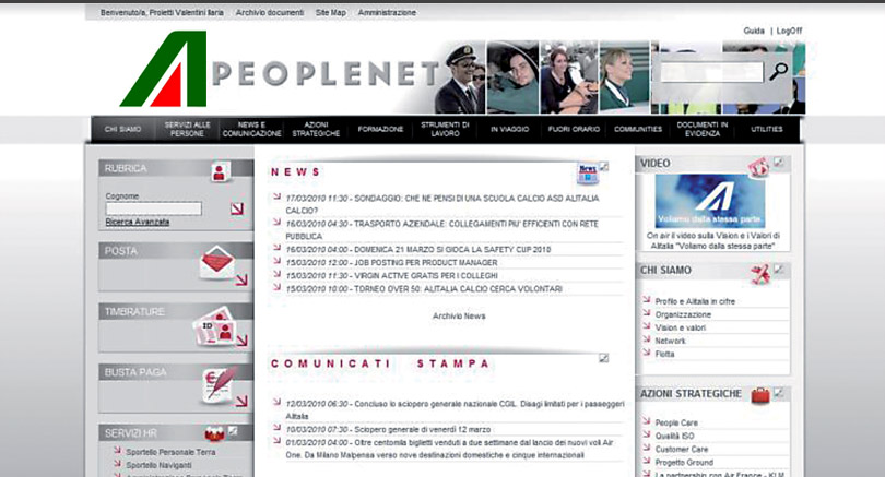 Intranet Alitalia: realizzazione della creatività e controllo usability della intranet Aziendale Alitalia Peoplenet