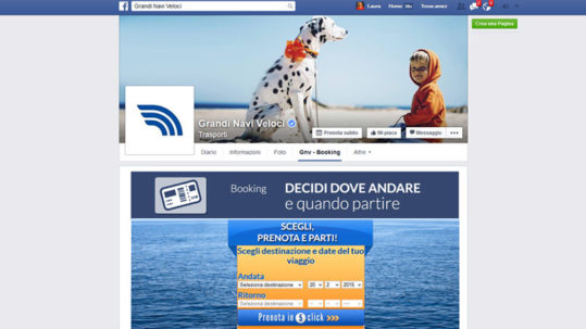 Facebook GNV Grandi Navi Veloci. Social media management su Facebook e Pinterest. Integrazione della prenotazione del traghetto direttamente dentro la Pagina Facebook.