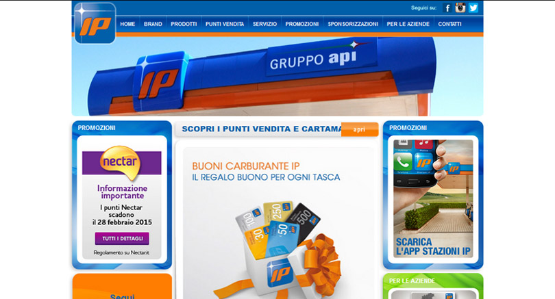 Sito IP gruppo api, Anonima Petroli Italiana, gruppo petrolifero, realizzato con cms aggiornabile, web designer Laura Chiesa