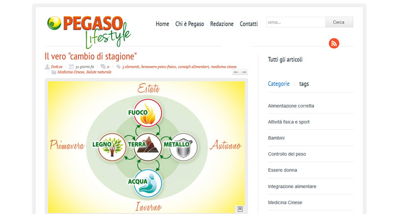 Blog Pegaso, prodotti naturali. Sito responsive, aggiornabile in wordpress, con infografiche sul mondo del Benessere