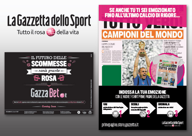 Campagna adv La Gazzetta dello Sport. Lancio portale Betting Online Gazzabet. Campagna advertising Gazzetta E-Store, in negozio online de La Gazzetta dello Sport
